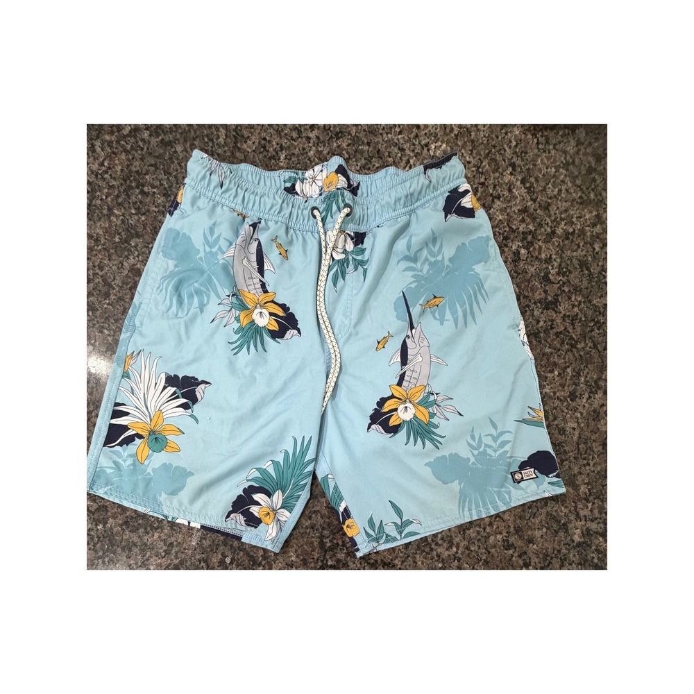 Salty Crew Men Board Shorts Small Blue Tropical Fish Floral Swim Trunks No Liner